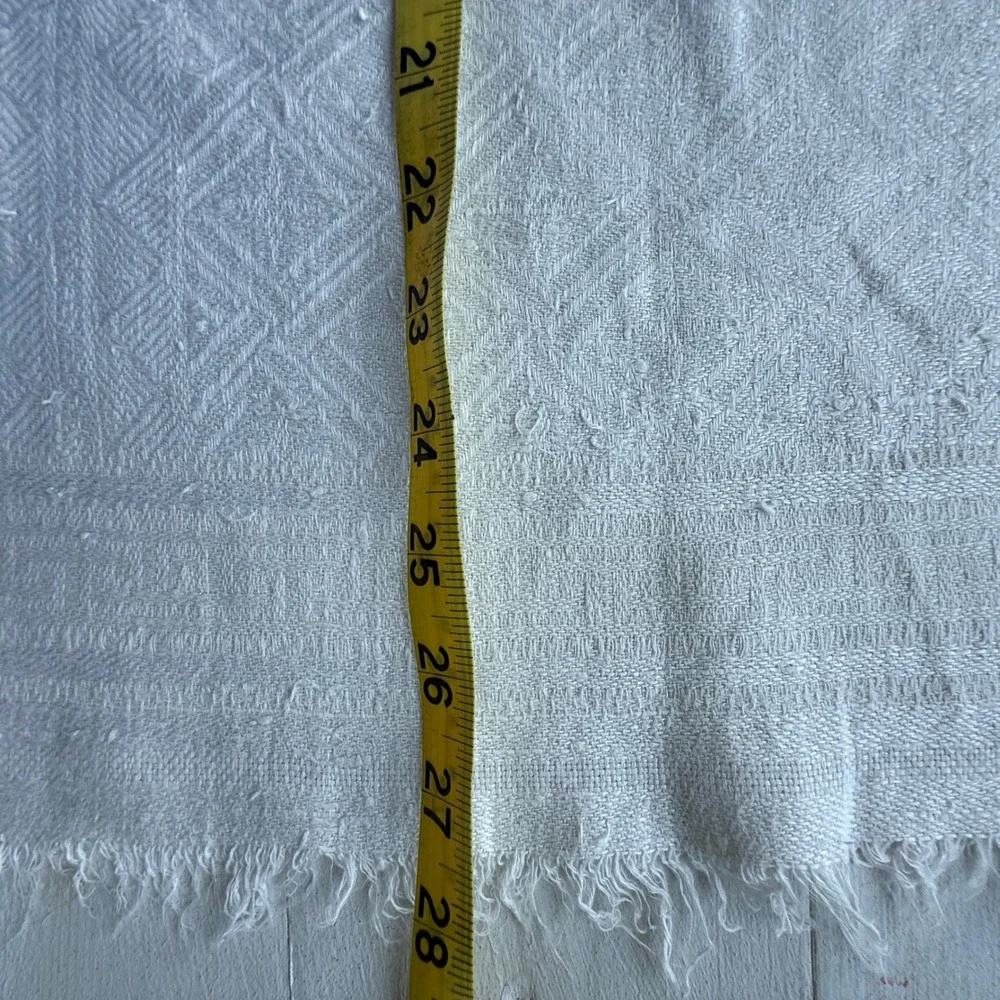 Vintage White Linen Hand Towels Set of 3 Embroidered Lace Fringe Cotton Damask